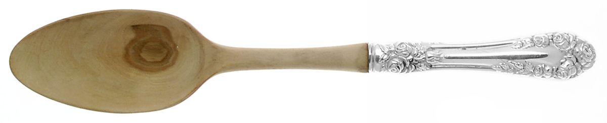 Rose (Sterling, 1898-1888) Salad Serving Spoon with Wooden Bowl by Wallace Silver-1