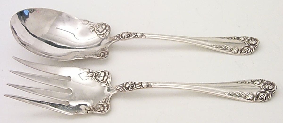 Rose (Sterling, 1898-1888) (2 Pc) Solid Salad Set by Wallace Silver-1