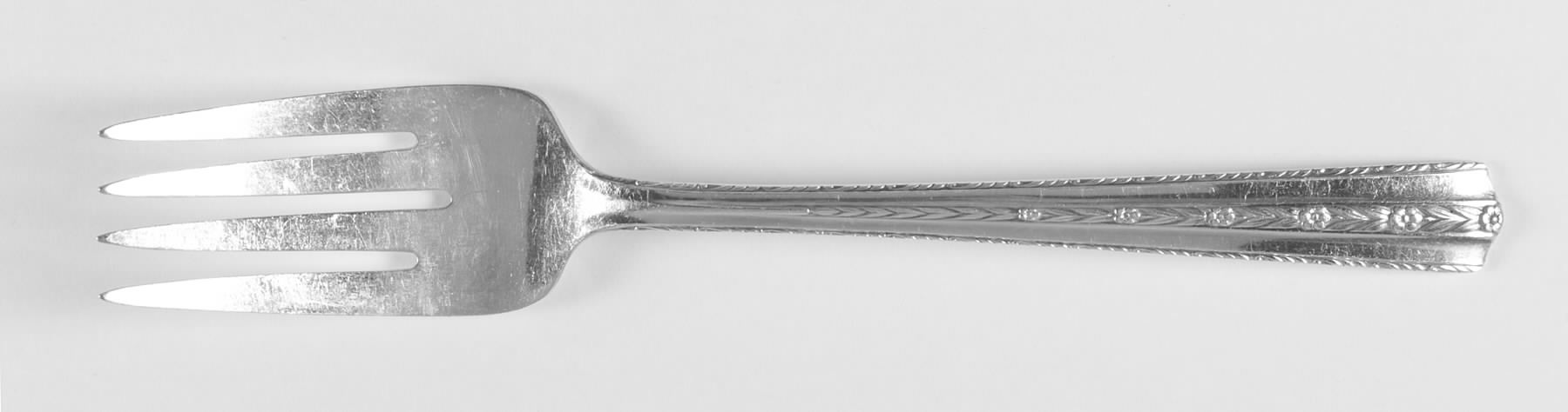 Roseanne (Silverplate, 1938) Medium Solid Cold Meat Serving Fork by Wallace Silver-1