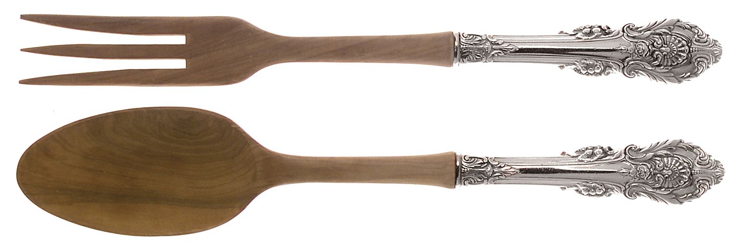 Sir Christopher (Sterling) Wooden Bowl 2-Piece Salad Set by Wallace Silver-1