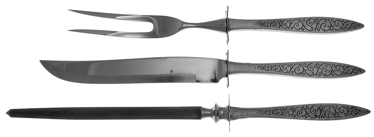 Spanish Lace (Sterling, 1964) 3 Piece Small Carving Set W/Sterling Guard by Wallace Silver-1