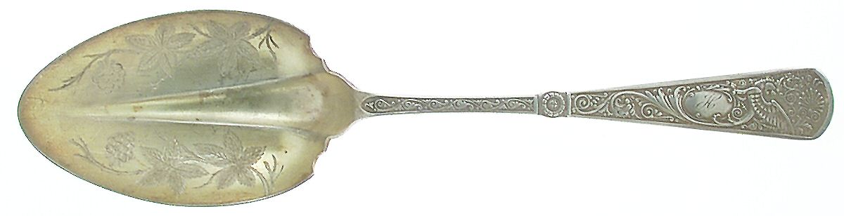 St. George (Sterling, 1890) Solid Bright Cut Vegetable Serving Spoon by Wallace Silver-1
