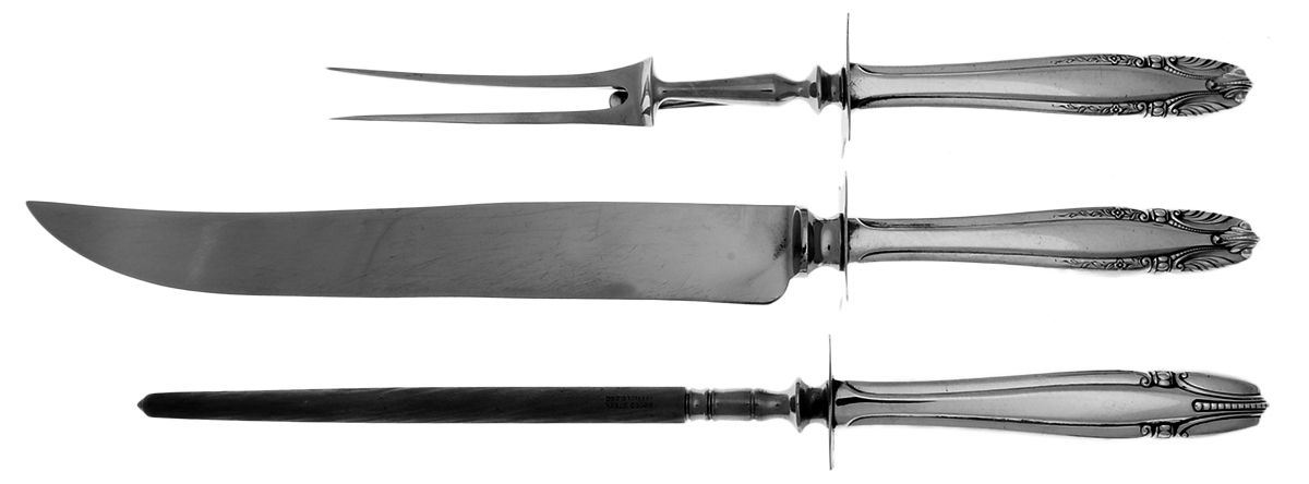Stradivari (Sterling, 1937, No Monograms) Large 3-Piece Roast Carving Set w/ Stainless Blade by Wallace Silver-1