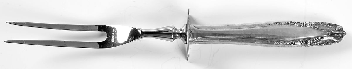 Stradivari (Sterling, 1937, No Monograms) Large Stainless-Prong Roast Carving Fork by Wallace Silver-1