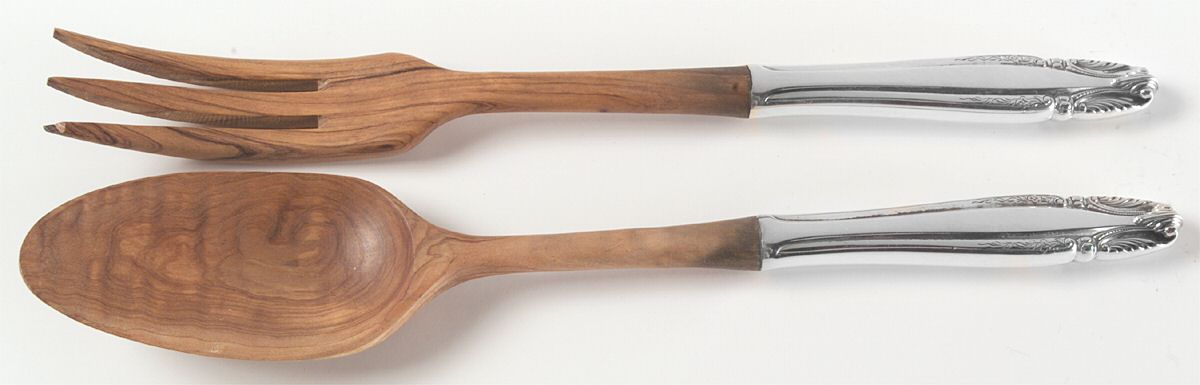 Stradivari (Sterling, 1937, No Monograms) Wooden Bowl 2-Piece Salad Set by Wallace Silver-1