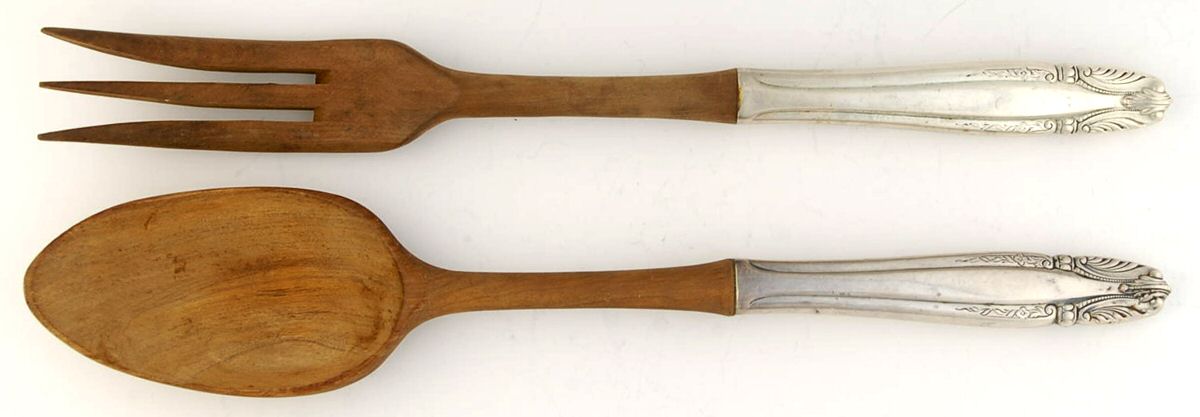 Stradivari (Sterling, 1937, No Monograms) Wooden Bowl 2 Piece Salad Set by Wallace Silver-1