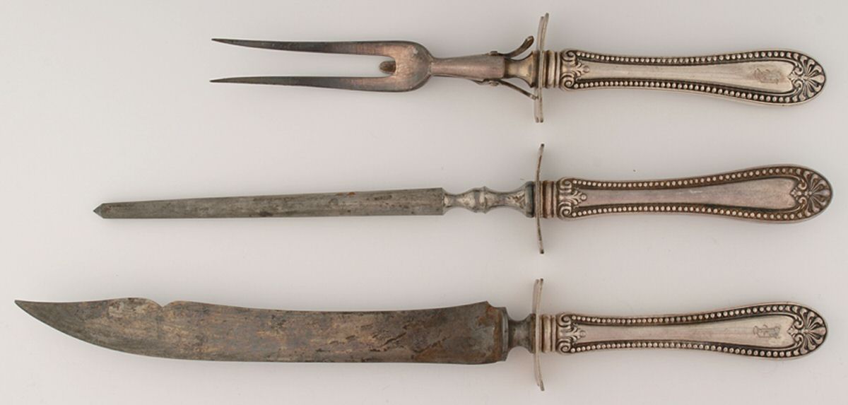 Stuart (Silverplate, 1899) Large 3-Piece Roast Carving Set with Stainless Blade by Wallace Silver-1
