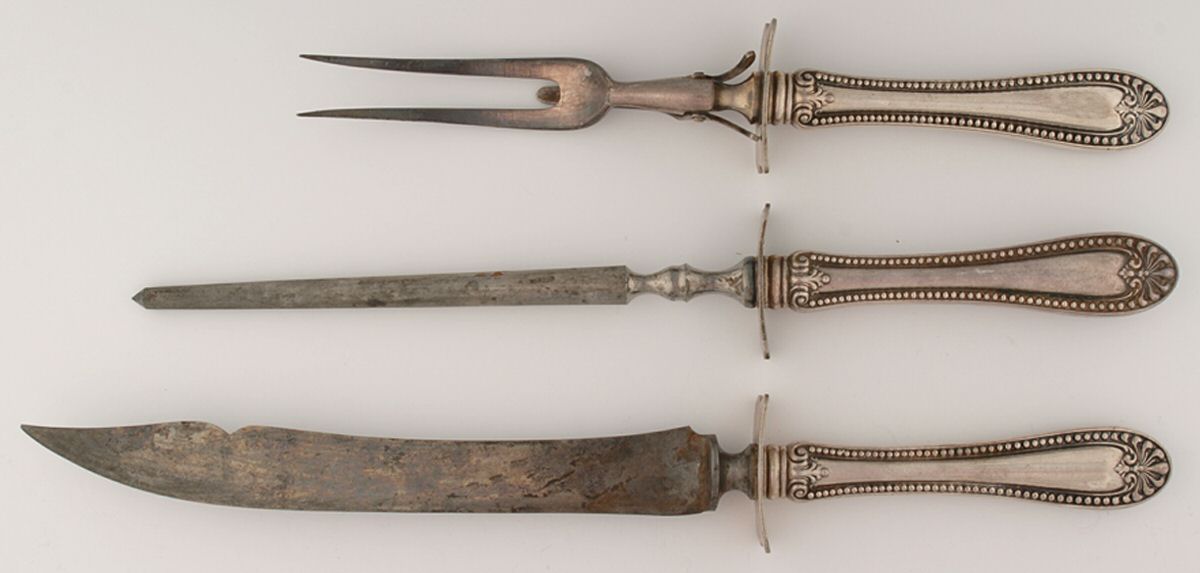 Stuart (Silverplate, 1899) Large 3-Piece Roast Carving Set w/ Stainless Blade by Wallace Silver-1