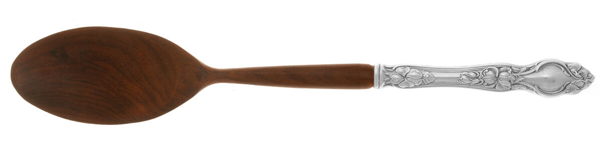 Violet (Sterling, 1904, No Monograms) Salad Serving Spoon with Wooden Bowl HC by Wallace Silver-1