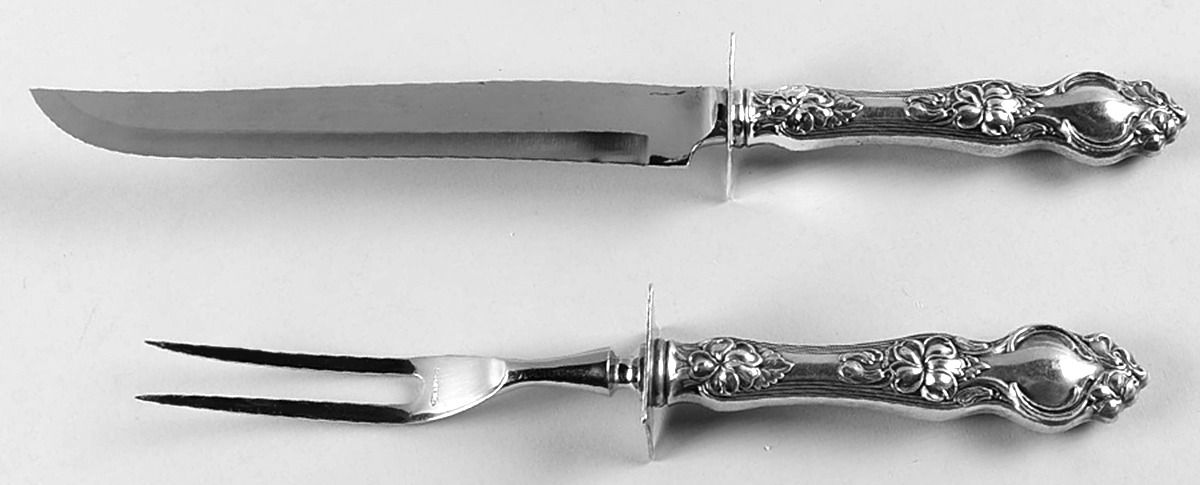 Violet (Sterling, 1904, No Monograms) (2 Pc)Carving Set-Lg Stnbl/Roast w/Sterling Guard by Wallace Silver-1