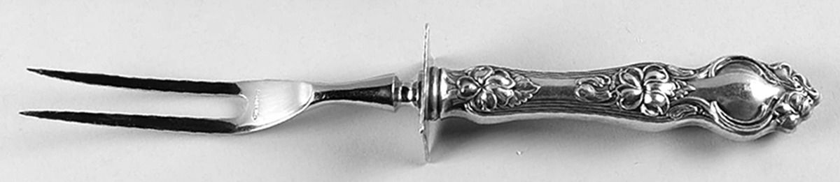 Violet (Sterling, 1904, No Monograms) Lg Carving/Roast Fork-Stn Prong w/Sterling Guard by Wallace Silver-1