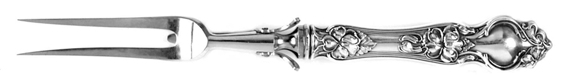 Violet (Sterling, 1904, No Monograms) Large Stainless-Prong Roast Carving Fork by Wallace Silver-1