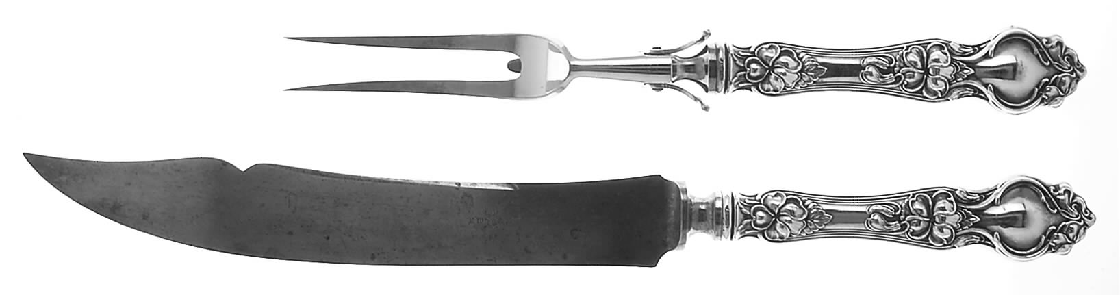 Violet (Sterling, 1904, No Monograms) Large 2-Piece Roast Carving Set with Stainless Blade by Wallace Silver-1