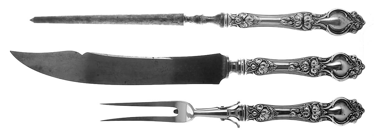Violet (Sterling, 1904, No Monograms) Large 3-Piece Roast Carving Set with Stainless Blade by Wallace Silver-1