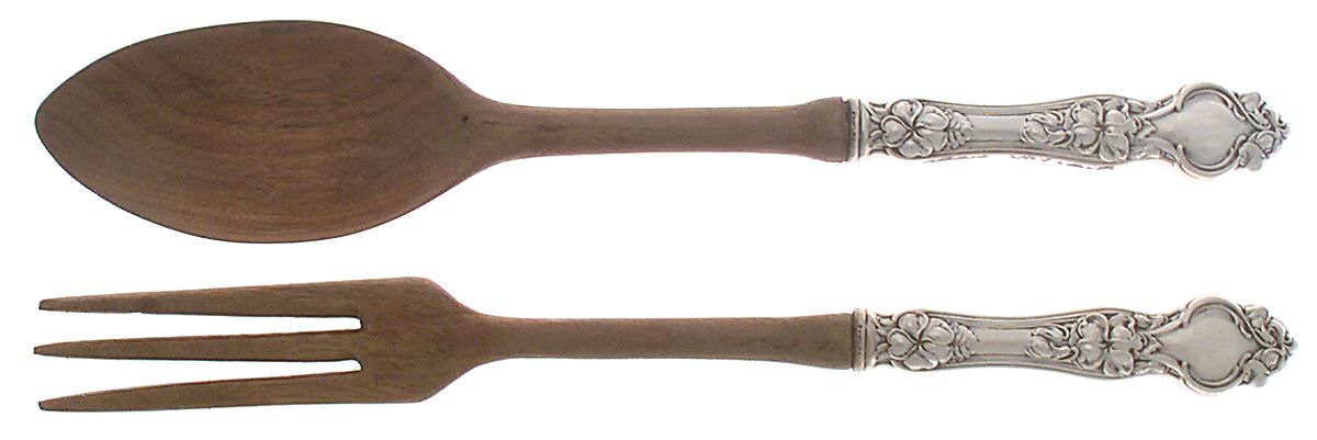 Violet (Sterling, 1904, No Monograms) Wooden Bowl 2-Piece Salad Set by Wallace Silver-1