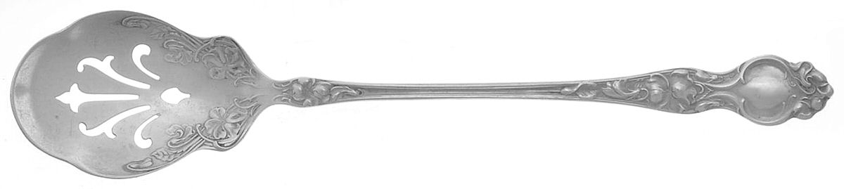 Violet (Sterling, 1904, Monograms) Pierced Bowl Short Handle Olive Spoon by Wallace Silver-1