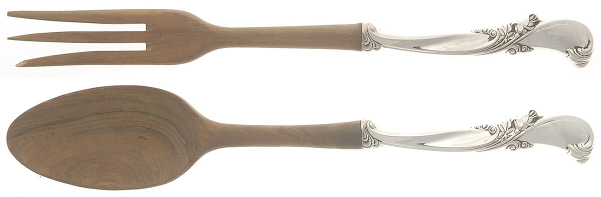 Waltz of Spring (Sterling, 1952) Wooden Bowl 2-Piece Salad Set by Wallace Silver-1