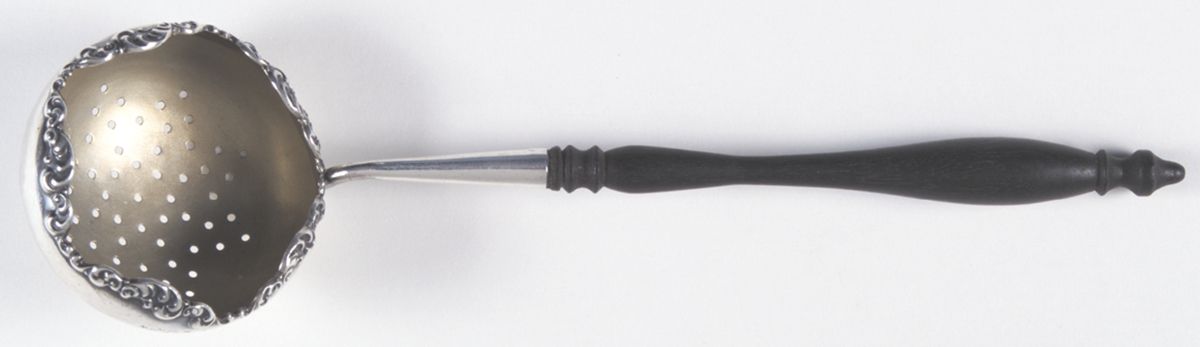 Waverly (Sterling, 1890) Tea Strainer with Wood Handle, Sterling Bowl by Wallace Silver-1
