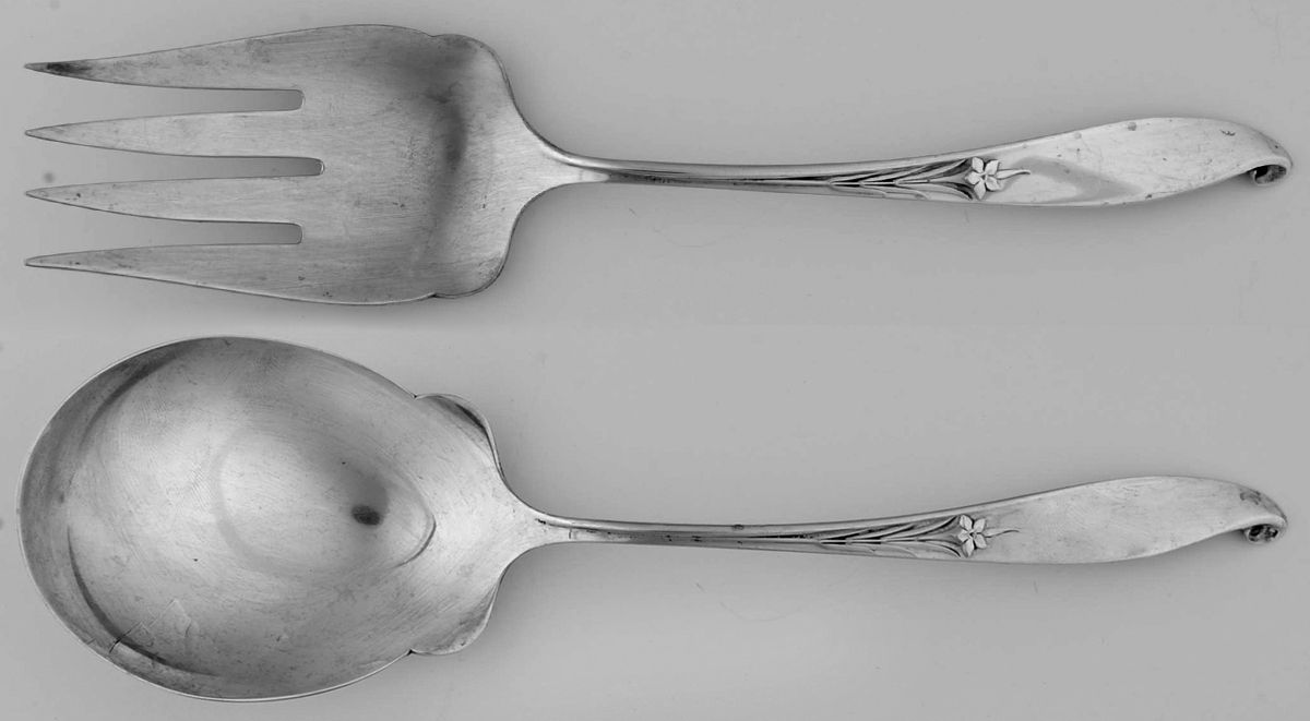 Wishing Star (Sterling, 1954) (2 Pc) Solid Salad Set by Wallace Silver-1