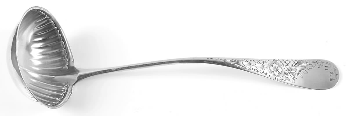 Antique Lily-Engraved (Sterling, 1882) Oyster Ladle Solid Piece by Whiting Manf Co-1
