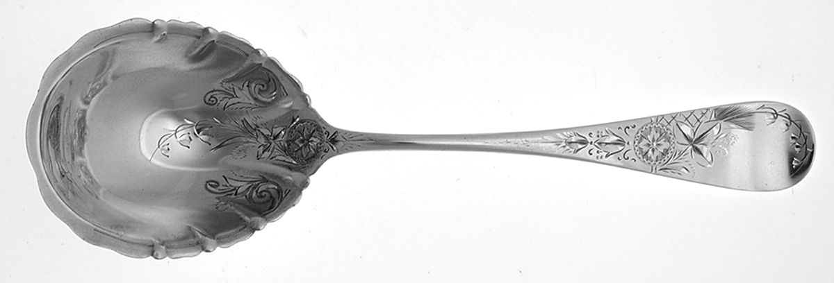 Antique Lily-Engraved (Sterling, 1882) Small Brtcut Berry/Casserole Spoon by Whiting Manf Co-1