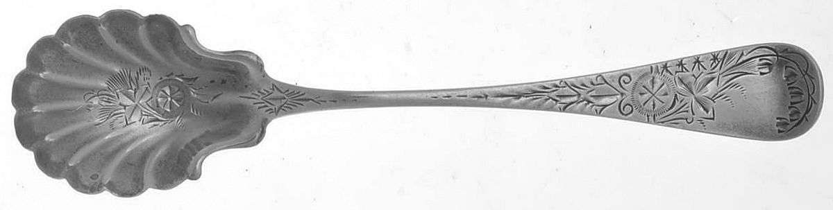 Antique Lily-Engraved (Sterling, 1882) Sugar Shell Spoon, Bright Cut by Whiting Manf Co-1