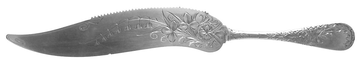 Antique Lily-Engraved (Sterling, 1882) Solid Bright Cut Cake Saw by Whiting Manf Co-1