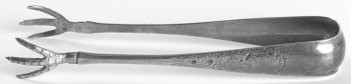 Antique Lily-Engraved (Sterling, 1882) Large Sugar Tongs by Whiting Manf Co-1