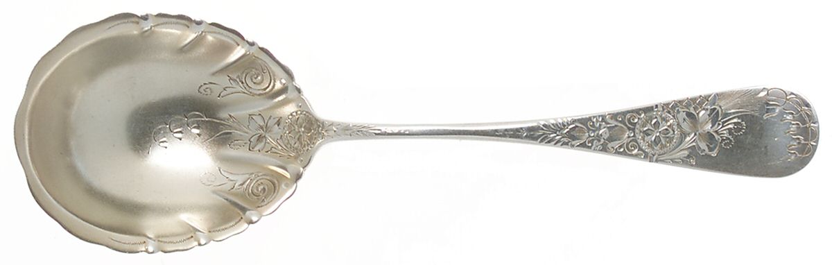 Antique Lily-Engraved (Sterling, 1882) Small Brtcut Berry/Casserole Spoon by Whiting Manf Co-1