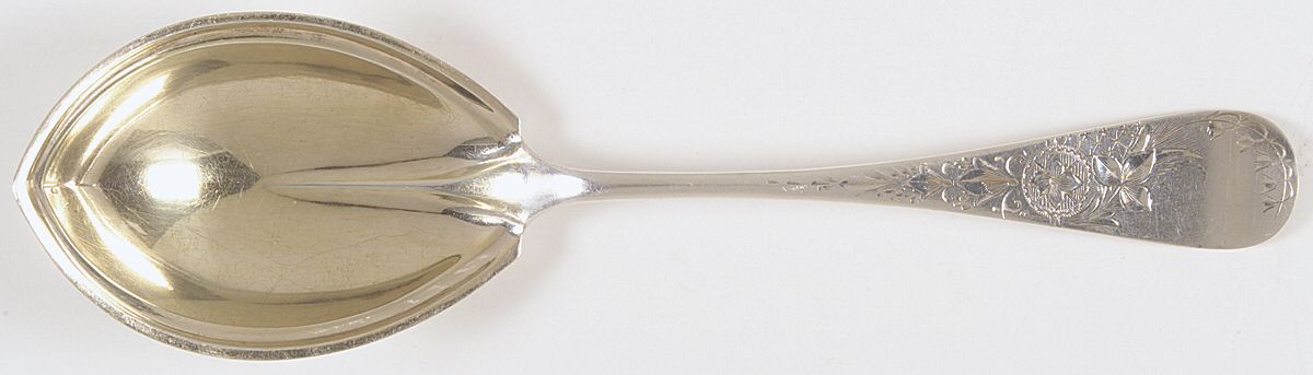 Antique Lily-Engraved (Sterling, 1882) Vegetable Serving Spoon (Solid) by Whiting Manf Co-1