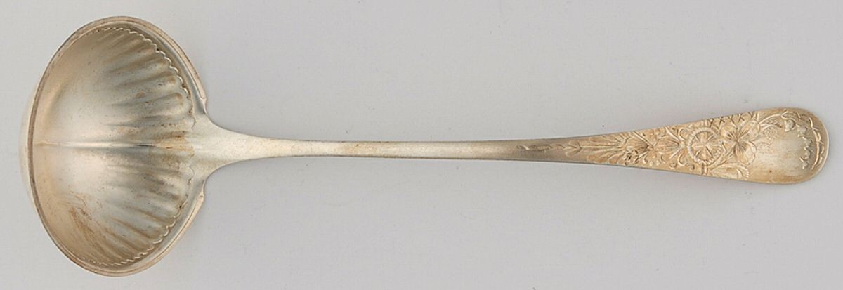 Antique Lily-Engraved (Sterling, 1882) Solid Gravy Ladle by Whiting Manf Co-1