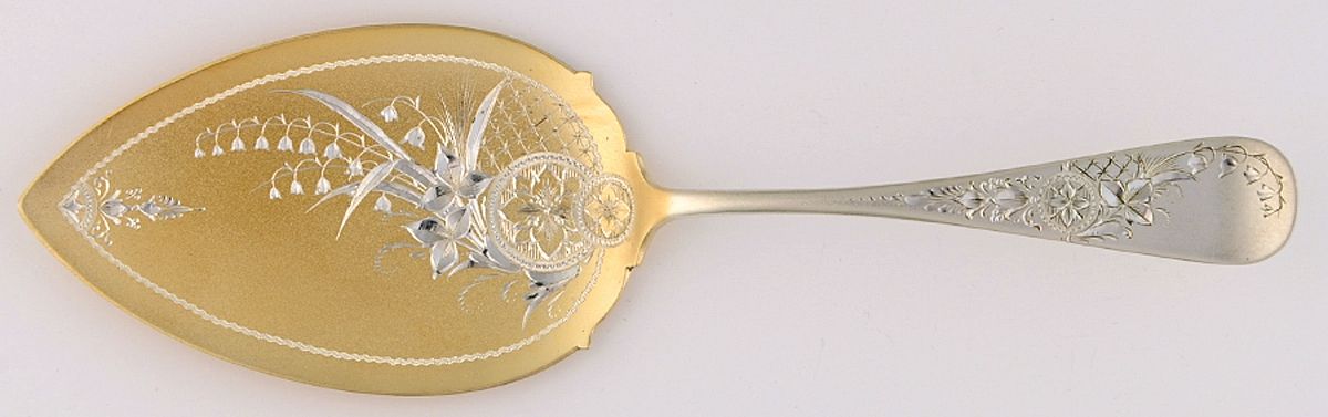 Antique Lily-Engraved (Sterling, 1882) Large Solid Bright Cut Pie Knife by Whiting Manf Co-1