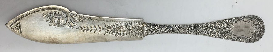 Antique-Chased (Sterling, 1882) Flat Handle Bright Cut Master Butter by Whiting Manf Co-1