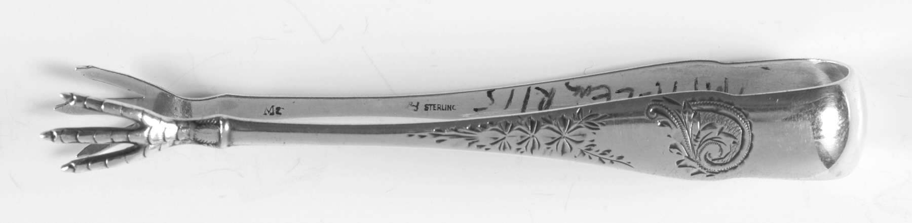 Antique M-2-Engraved (Sterlng, 1884) Small Sugar Tongs by Whiting Manf Co-1
