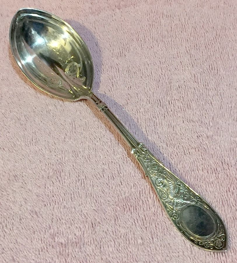 Arabesque (Sterling, 1875) Small Bright Cut Berry Casserole Spoon by Whiting Manf Co-1