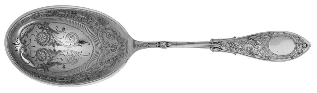 Arabesque (Sterling, 1875) Bright Cut Preserve Spoon by Whiting Manf Co-1