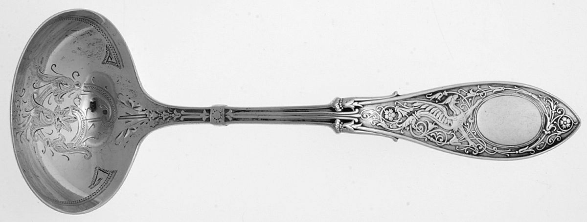Arabesque (Sterling, 1875) Solid Bright Cut Cream Ladle by Whiting Manf Co-1