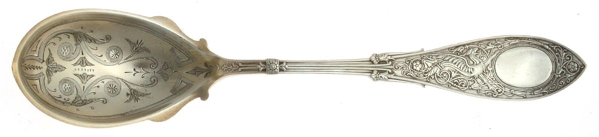 Arabesque (Sterling, 1875) Large Bright Cut Jelly Spoon by Whiting Manf Co-1