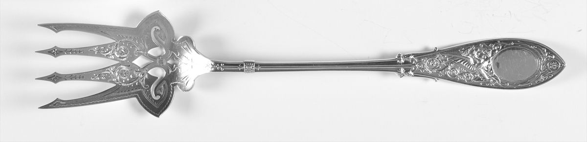 Arabesque (Sterling, 1875) Salad Serving Fork Solid Oversize Bright Cut by Whiting Manf Co-1