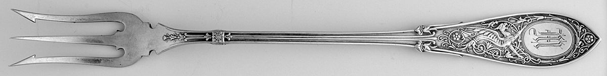 Arabesque (Sterling, 1875) Long Handle Olive Fork by Whiting Manf Co-1