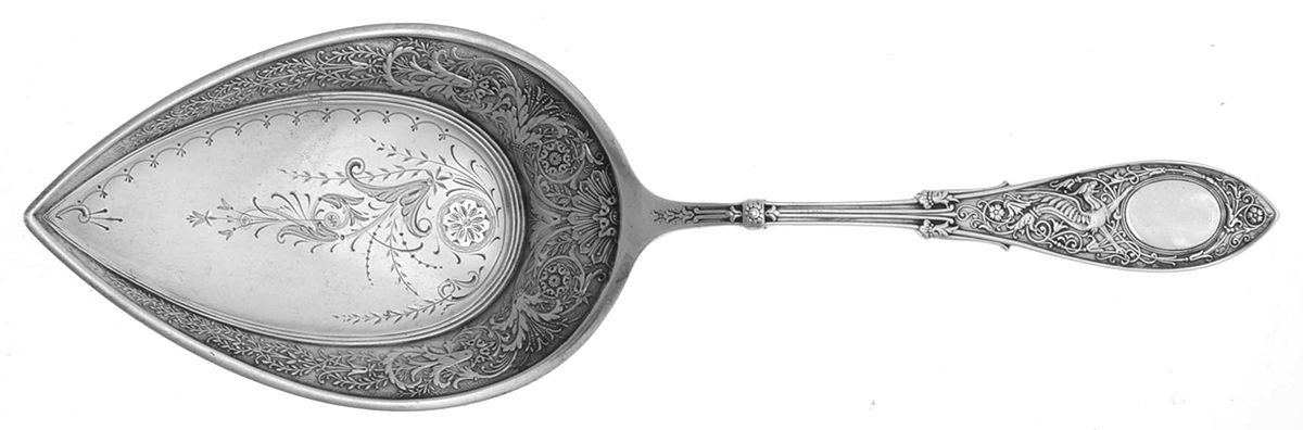 Arabesque (Sterling, 1875) Large Solid Bright Cut Pie Knife by Whiting Manf Co-1