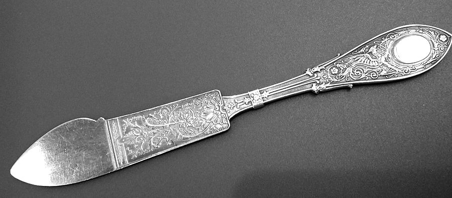 Arabesque (Sterling, 1875) Flat Handle Bright Cut Master Butter by Whiting Manf Co-1