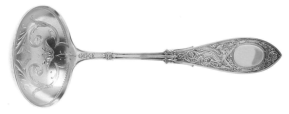 Arabesque (Sterling, 1875) Gravy Ladle, Brightcut Solid Piece by Whiting Manf Co-1