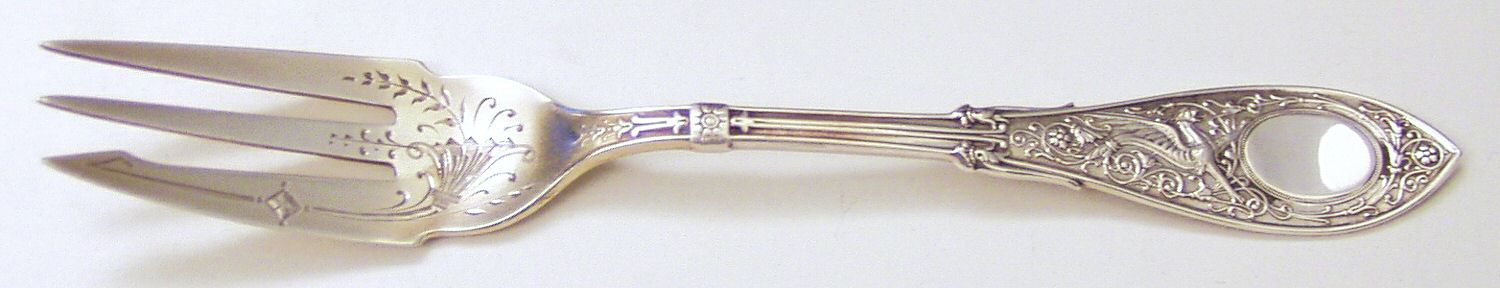 Arabesque (Sterling, 1875) Bright Cut Pastry Fork by Whiting Manf Co-1