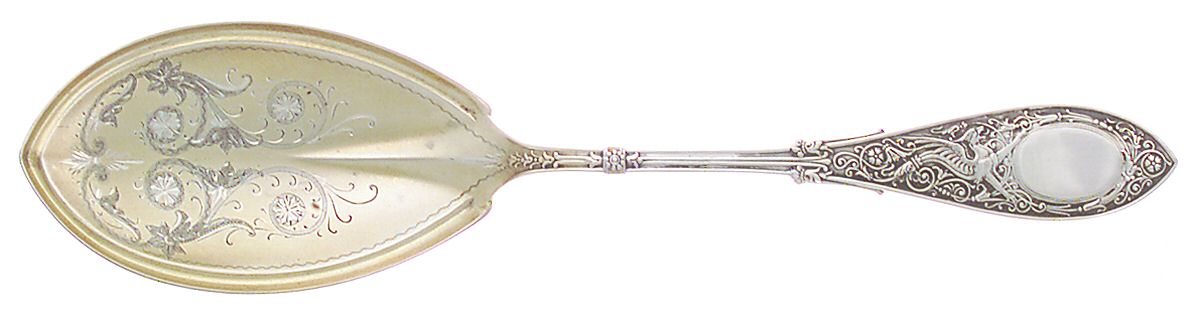 Arabesque (Sterling, 1875) Solid Bright Cut Vegetable Serving Spoon by Whiting Manf Co-1