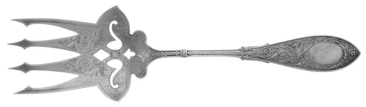 Arabesque (Sterling, 1875) Salad Serving Fork, Bright Cut Solid Piece by Whiting Manf Co-1