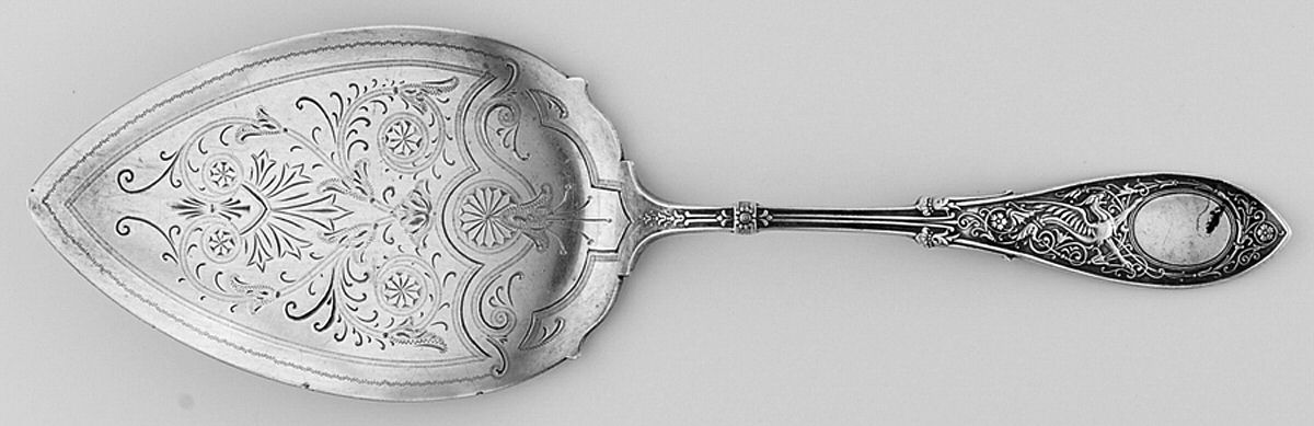 Arabesque (Sterling, 1875) Large Solid Bright Cut Pie Knife by Whiting Manf Co-1