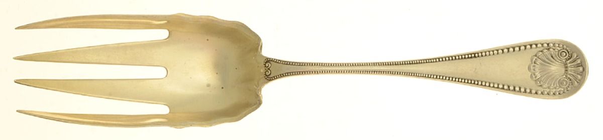 Bead (Sterling, 1880, No Monograms) Solid Salad Serving Fork by Whiting Manf Co-1