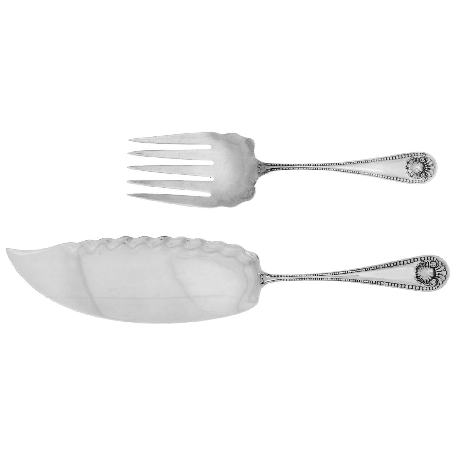 Bead (Sterling, 1880, No Monograms) Solid 2-Piece Small Fish Serving Set by Whiting Manf Co-1