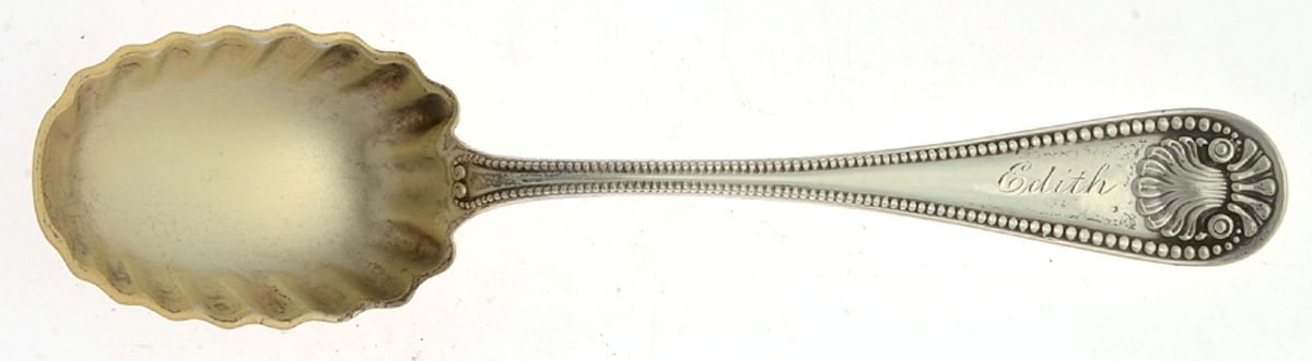 Bead (Sterling, 1880, No Monograms) Sugar Shell Spoon by Whiting Manf Co-1